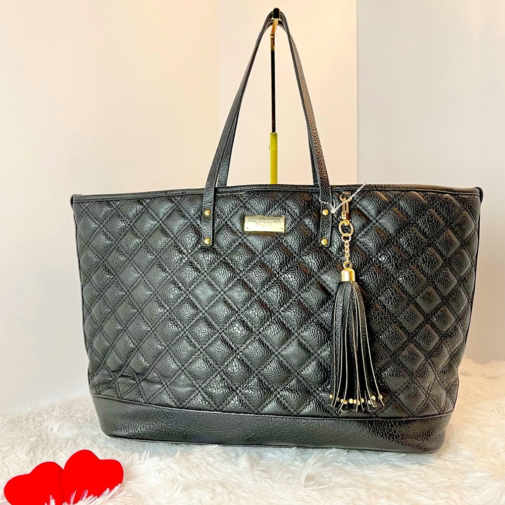 New BCBG Paris X-Large Quilted Faux Vegan Leather Black Tote Bag